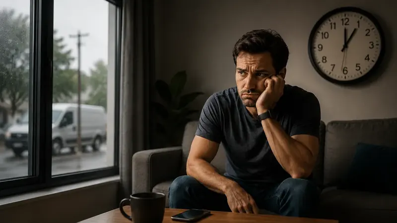Hombre esperando en el sofá a que llegue el electricista